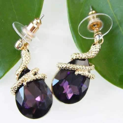 Miniatura 47 de Navachi Pendientes colgantes de gota de serpiente con forma de pera multicolor de cristal chapado en oro de 18 quilates