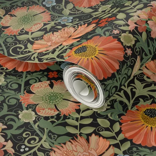 Miniatura 2 de Papel tapiz para despegar y pegar, diseño Art Nouveau con flores negras, diseño floral, decoración de jardín, papel pintado extraíble Spoonflower