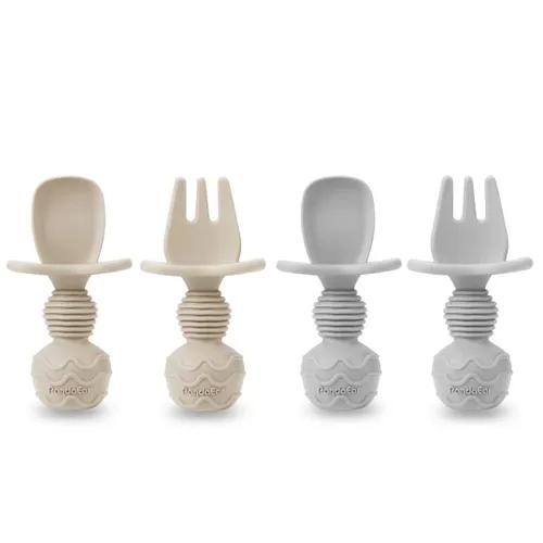 PandaEar Paquete de 4 tenedores de cuchara de destete de silicona para bebés, juego de utensilios de autoalimentación para el primer entrenamiento,