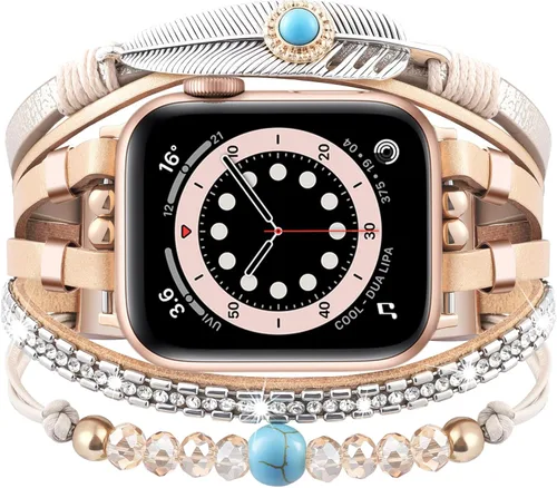 Miniatura 14 de VISOOM Correa de pulsera bohemia con cuentas compatible con Apple Watch de 40 mm/38 mm/41 mm/42 mm Series 10 9 8 7 SE Series 6/5/4 Correa de reloj
