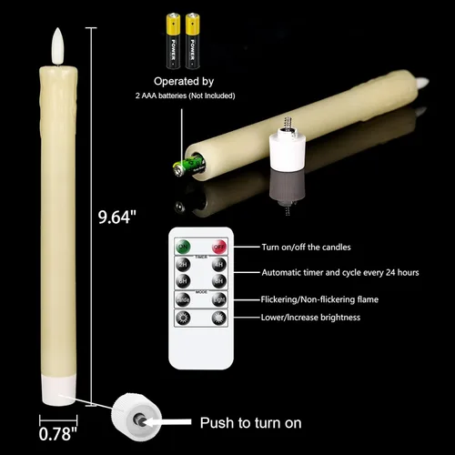 Miniatura 6 de GenSwin Velas cónicas de cera goteo sin llama parpadeantes con control remoto de 10 teclas, funciona con pilas, luz LED cálida 3D para ventana