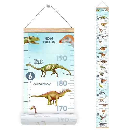 Tabla de crecimiento personalizada para los amantes de los dinosaurios, regla de pared extraíble para niños y niñas, decoración de habitación Azul