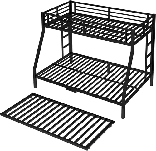 Miniatura 9 de Bellemave Litera de metal con nido, litera individual sobre matrimonial con barandilla y escalera para niños/adolescentes, adultos, no necesita
