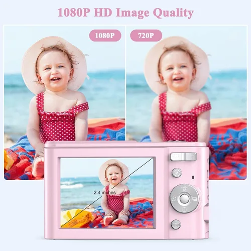 Miniatura 7 de Cámara digital 1080P 36MP para niños, cámara digital compacta para apuntar y disparar, zoom digital 16X, 2 baterías, cámara pequeña portátil