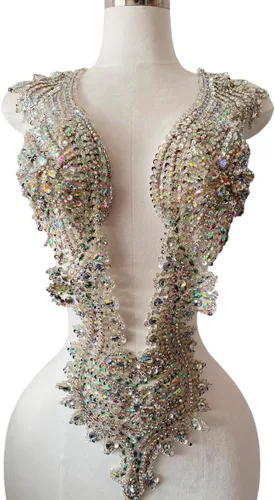 Miniatura 3 de Apliques hechos a mano de cristal sobre encaje, cuentas de diamantes de imitación para coser, parches de lentejuelas, accesorios de decoración