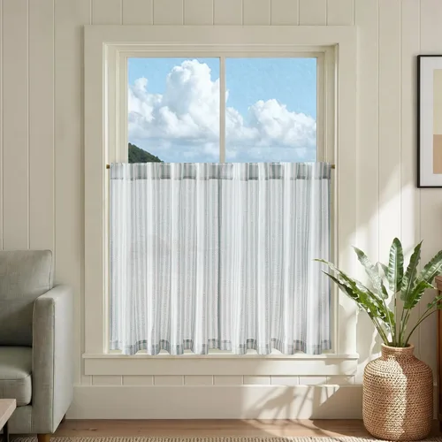 Miniatura 29 de jinchan - Cortinas de lino a rayas para cocina de 20 pulgadas de largo, cortinas de varios niveles, estilo granja moderna de café, tratamientos