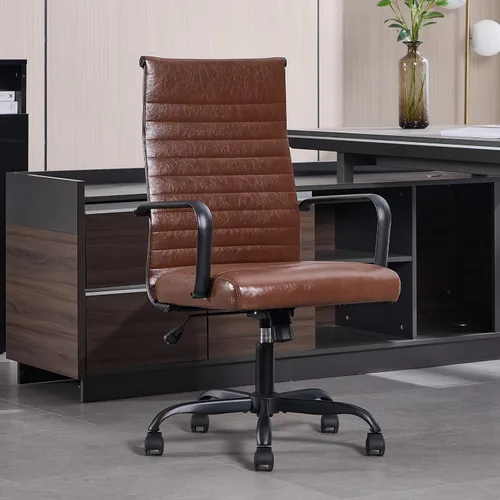 Miniatura 17 de Silla de oficina, ergonómicas ejecutivas para sala de conferencias, silla de escritorio de cuero acanalado con soporte lumbar, silla giratoria