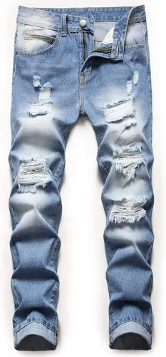 Jeans rasgados para hombre, ajustados, ajuste regular, pierna cónica, desgastados, pantalones de mezclilla para hombre con agujero