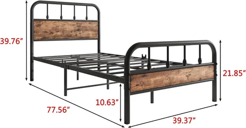 Miniatura 2 de Base de cama de metal con listones de acero resistente, tablero de mesa y estribo, no necesita somier, fácil montaje para sala de estar