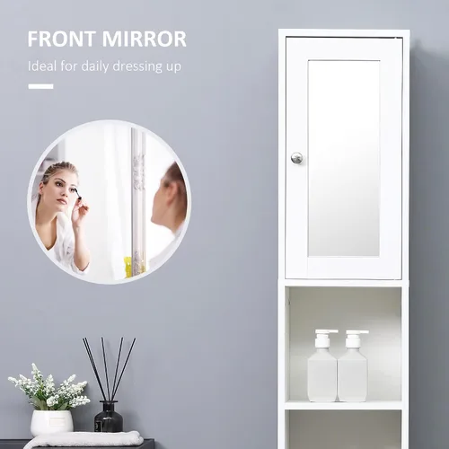 Miniatura 7 de kleankin Armario alto de almacenamiento de baño con espejo, gabinete de torre independiente de madera con estantes ajustables para baño o sala