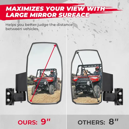 Miniatura 2 de KEMIMOTO UTV Pro-Fit - Espejos laterales grandes compatibles con Polaris Ranger XP 1000 900 570, abrazadera de tubo extendida, no más visión