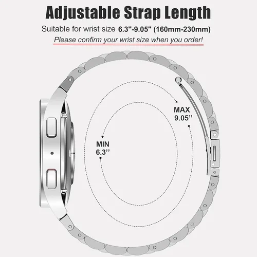 Miniatura 3 de EZMVZKU Galaxy Watch 7/6/5/4/FE 1.575 in 1.732 in correa de metal de acero inoxidable, correa sin huecos para Samsung Galaxy Watch 6 4 Classic 1.654