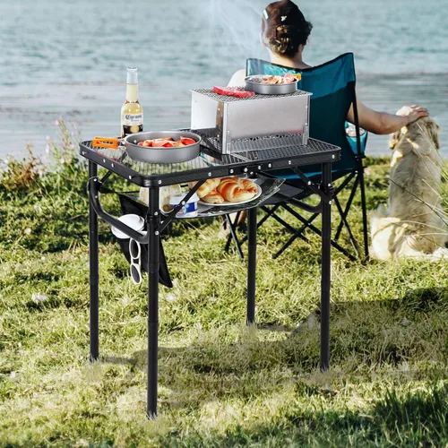 Miniatura 2 de RedSwing Mesa plegable para parrilla, mesa de aluminio ligera de altura ajustable con escritorio de malla y bolsa de malla para acampar al aire Negro