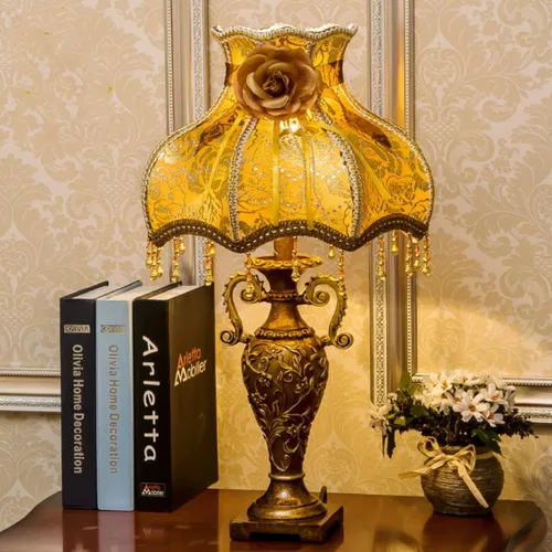 Miniatura 10 de Lámpara de Estilo Victoriano Rosa Lámpara de Mesa Pastoral Romántica Europea Lámpara de Pie Pastoral Forma de Vaso 1 Cabeza Flor de Tela con Bordes