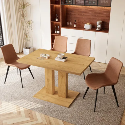 Miniatura 13 de HIPIHOM Mesa de comedor moderna de 46 pulgadas, mesa de cocina rectangular con acabado de roble, mesa de comedor compacta para 4, construcción Mesa