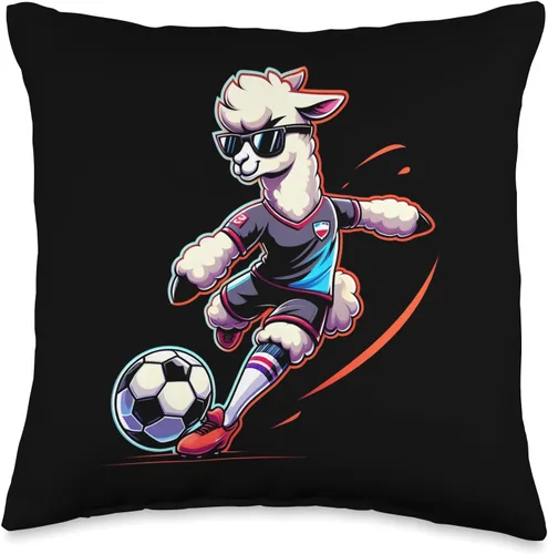 Alpaca Soccer Ball Boys Kids Throw Pillow