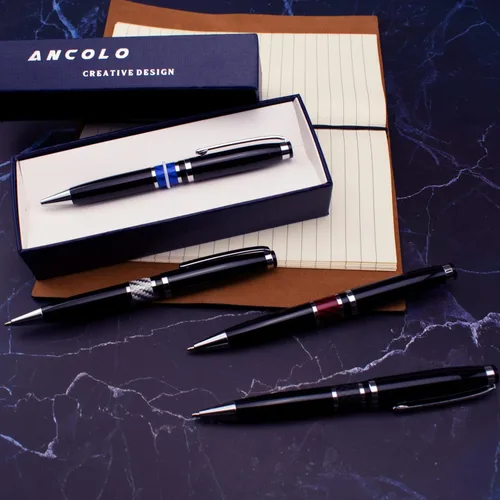 Miniatura 7 de Ancolo Bolígrafo personalizado: bolígrafos ejecutivos para hombres, mujeres, caja de regalo de bolígrafo de metal y 2 recambios de tinta negra Rojo