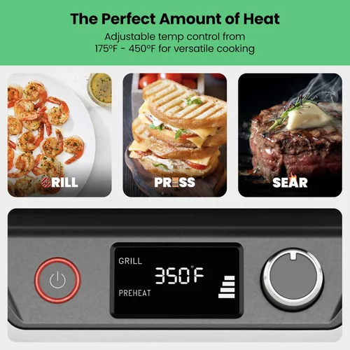 Miniatura 5 de Chefman Prensa de panini digital 5 en 1 y parrilla para sándwiches y plancha para parrilla con placas de asado reversibles y lavables