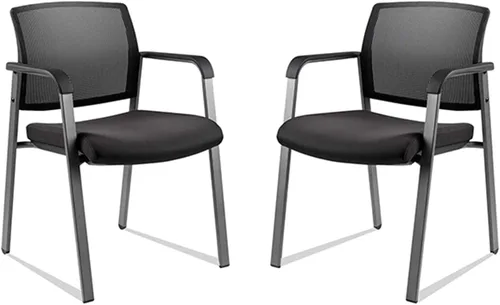 CLATINA Juego de 2 sillas apilables con respaldo de malla con asiento de tela tapizado y soporte lumbar ergonómico para oficina, escuela, iglesia,
