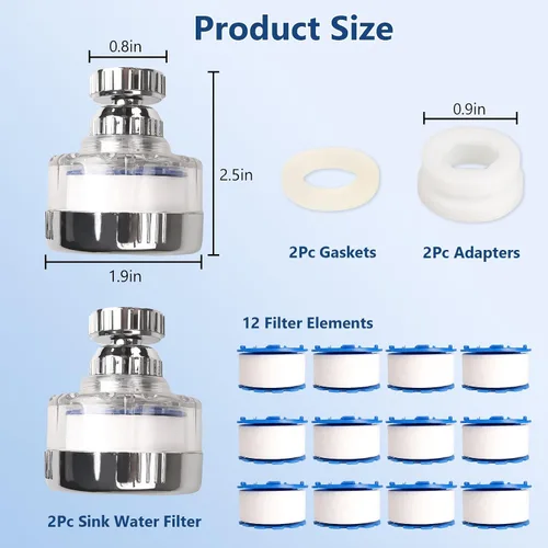 Miniatura 6 de 14 piezas Juego de filtros de agua para fregadero con elementos de filtro, Juego universal de filtro para grifo de fregadero giratorio 360°, Filtro