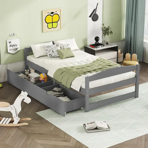 Miniatura 12 de Bellemave Cama infantil de tamaño individual con 2 cajones de almacenamiento, cama individual de madera con almacenamiento, marcos de cama