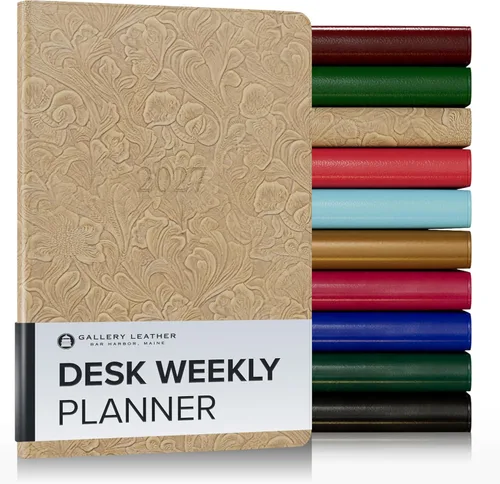 Miniatura 204 de Gallery Leather Agenda semanal y mensual grande 2025-2026, agenda y cuaderno con elegantes bordes de página dorados dorados, 12 meses, cactus Cactus