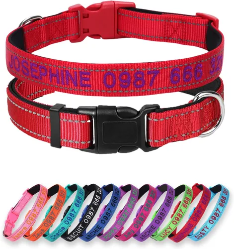 Miniatura 7 de Collar acolchado para perro, collar personalizado de neopreno suave para mascotas, nombre y número de teléfono bordado personalizado para mascotas