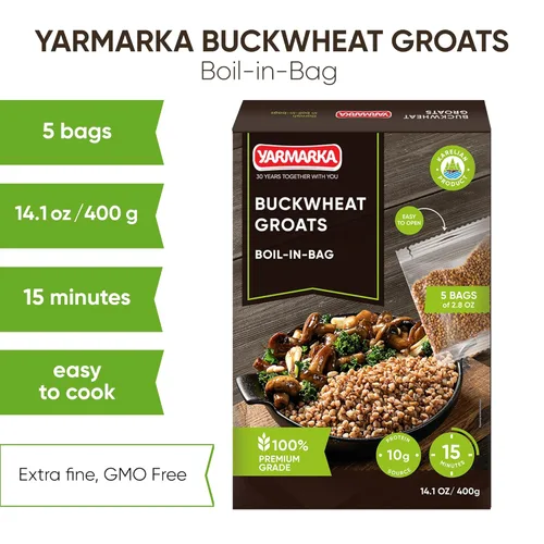 Miniatura 3 de Yarmarka Granos de trigo sarraceno hervido en bolsa, 5 x 2.82 oz (paquete de 2) Kasha de grano entero descascarado, sin gluten, natural y puro