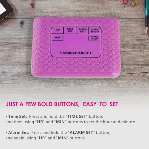 Miniatura 6 de Plumeet Reloj despertador digital para niños con repetición y retroiluminación - Reloj de viaje simple pantalla LCD grande - Reloj despertador