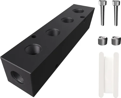 Miniatura 10 de 1/4 NPT Colector de Compresor de Aire, Divisor de Manguera de Línea de 2 Vías de 4 Puertos Coleector Neumático de Distribución de Aire con Accesorios
