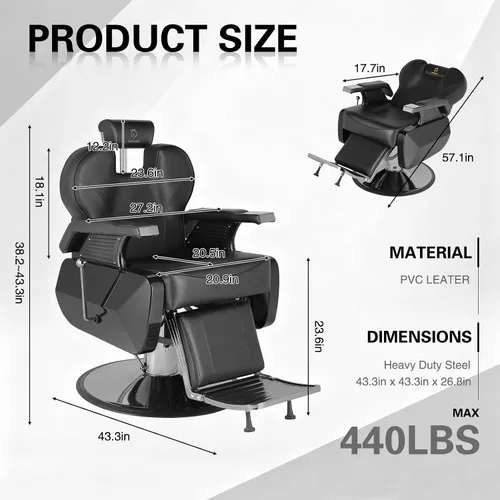 Miniatura 3 de Silla de peluquería hidráulica reclinable silla de peluquería sillas de peluquería silla de pelo 360 grados giratoria sillas de peluquería para Negro