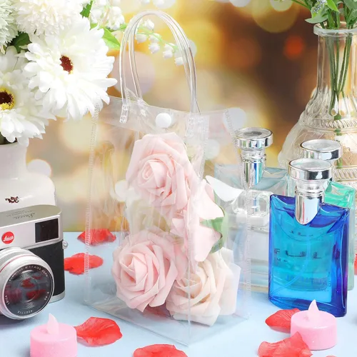 Miniatura 5 de Amylove 24 bolsas de regalo de plástico de PVC transparente con asa, bolsas de regalo reutilizables transparentes para compras, mercancías