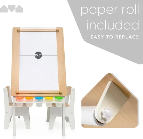 Miniatura 7 de Milliard Juego de mesa y silla de arte 2 en 1 para niños, mesa de actividades con almacenamiento, transformación de caballete, 5 vasos de pintura