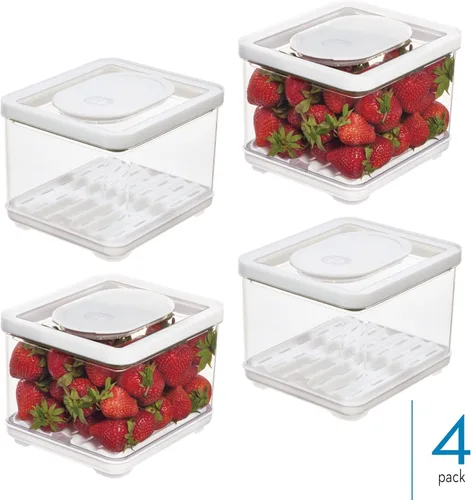 Miniatura 2 de iDesign Contenedor de productos para refrigerador con bandeja de drenaje extraíble y tapa, juego de 4 unidades, transparente