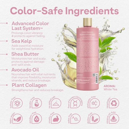 Miniatura 3 de Colorproof Champú suavizante sin sulfato para mujer, 32 onzas líquidas, champú hidratante con aroma a té blanco, champú limpiador
