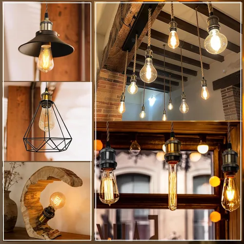 Miniatura 6 de DiCUNO E26 Enchufe de lámpara Edison vintage, portalámparas colgante retro, reemplazo de portalámparas, aspecto antiguo para iluminación industrial