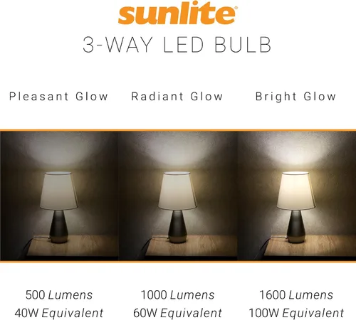 Miniatura 5 de Sunlite 70324 Bombilla LED A19 de 3 vías, 5/9/15 vatios (equivalente a 40 W, 60 W, 100 W), 500-1000-1600 lúmenes, base E26 media, omnidireccional