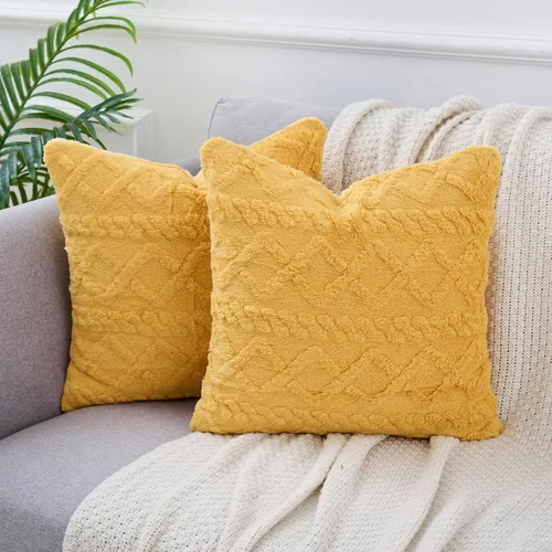 Miniatura 9 de uxcell Juego de 2 fundas de almohada de felpa de lana sintética, fundas de almohada con patrones geométricos, fundas de almohada decorativas