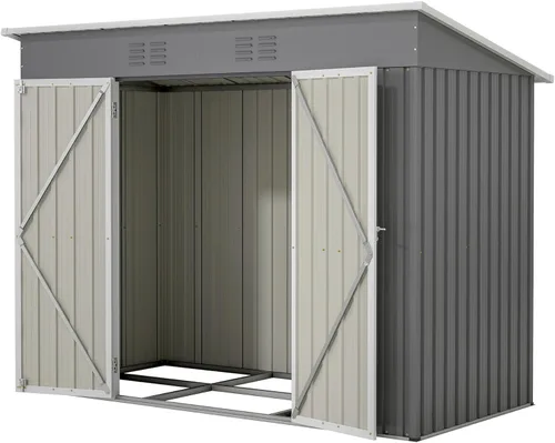 Miniatura 7 de Thanaddo Cobertizo de almacenamiento de metal para exteriores de 4x6 pies, cobertizo de herramientas de acero para utilidades con puertas dobles