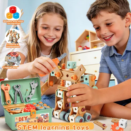 Miniatura 6 de Juego de herramientas para niños, 135 piezas con caja de herramientas, juguetes educativos Montessori, juguetes de construcción STEM para niños