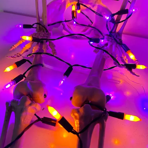 Miniatura 7 de WATERGLIDE - 50 luces LED de Halloween para uso al aire libre de 16 pies, tira de luces con 8 modos, tamaño mini, luces impermeables para árbol