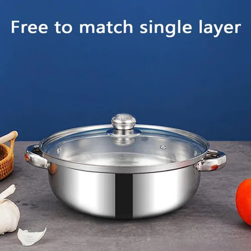 Miniatura 4 de Olla de vapor para cocinar olla de vapor de 3.0 cuartos de galón con tapa, utensilios de cocina multiusos de acero inoxidable de 2 niveles con asa
