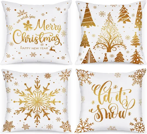 Miniatura 11 de Lanpn Fundas de Almohada Decorativas de Navidad 16x16 4 piezas, Negro Blanco Feliz Navidad Navidad Invierno Copo de Nieve Decorativas Vacaciones