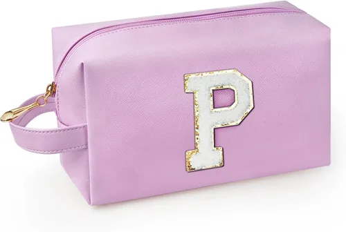 Miniatura 40 de Bolsa de maquillaje personalizada con inicial con asa, bolsa de cosméticos de preparación con bolsillo interior con cremallera, 8, 9, 10, 11, 12