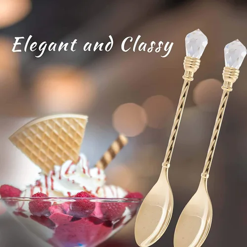 Miniatura 5 de Matashi Cuchara de postre chapada en oro de 24 quilates (juego de 4) – Regalo del día de San Valentín para ella – Vajilla elegante para cena