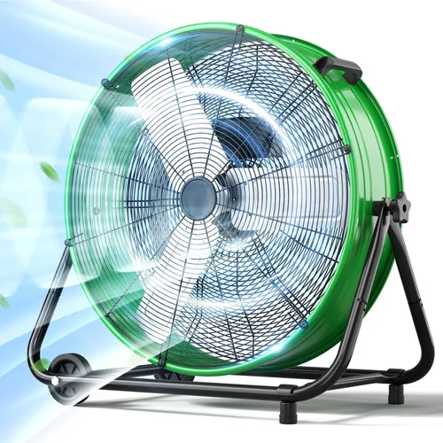 Miniatura 13 de LifePlus Ventilador de Tambor Industrial de 24 Pulgadas, Ventilador de Piso de Taller de Alta Velocidad, 3 Velocidades, Circulador de Aire de Metal