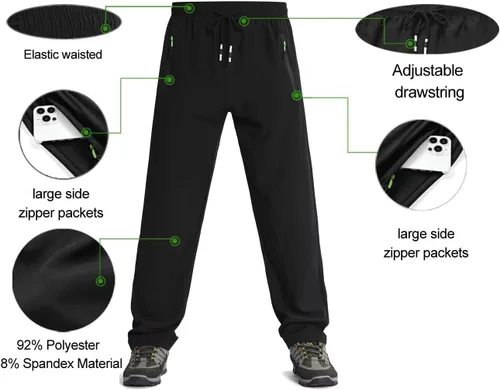 Miniatura 3 de Pantalones deportivos ligeros para hombre, de secado rápido, pantalones de senderismo para correr, deportes, gimnasio, bolsillos con cremallera