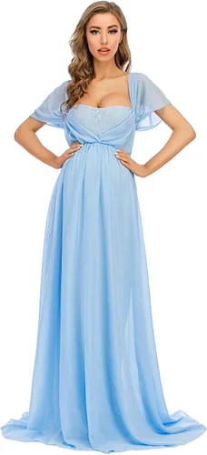 ZIUMUDY Vestido de gasa de maternidad con hombros descubiertos para sesión de fotos, maxi vestido de encaje para baby shower, vestido de fiesta de