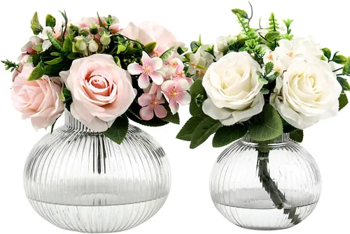 Miniatura 12 de Jarrón redondo de cristal, floreros para ramo, jarrones de vidrio acanalado para flores, pequeño jarrón transparente para sala de estar, oficina