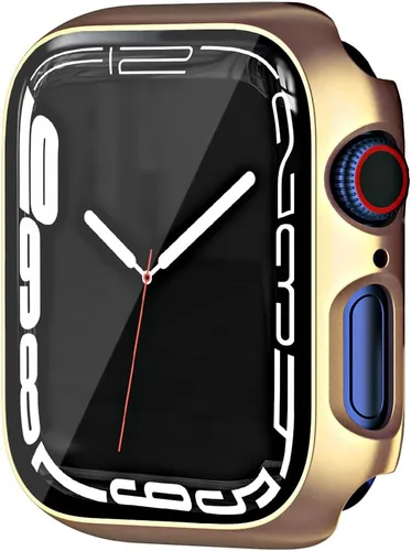 Miniatura 9 de Estuche duro mate para Apple Watch Series 7 8 9 41mm, protector de pantalla de vidrio templado, estuche con cobertura completa, amortiguador a Negro